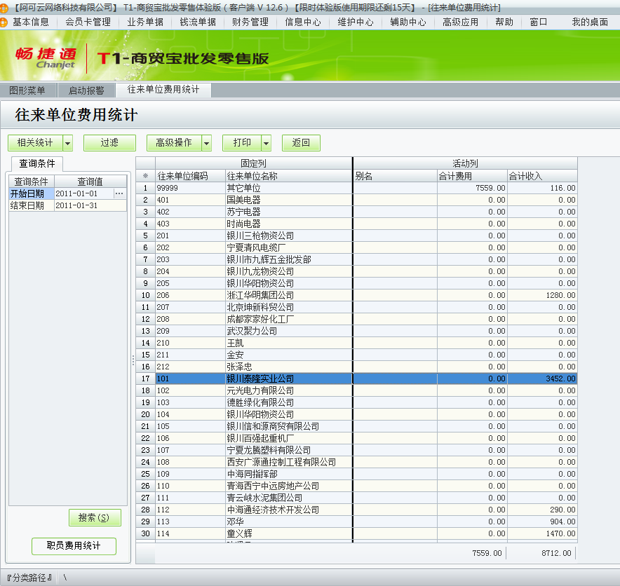 用友t1商貿(mào)寶批發(fā)零售版12.6如何查詢(xún)費(fèi)用明細(xì)？